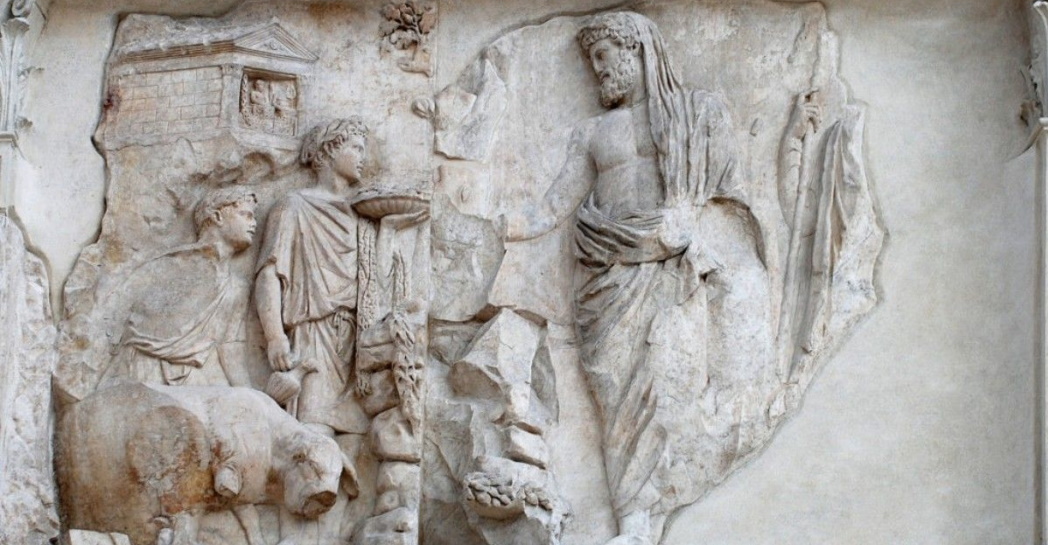Ara Pacis, Enea sacrificante ai Penati, particolare Ara Pacis, Enea sacrificante ai Penati, particolare