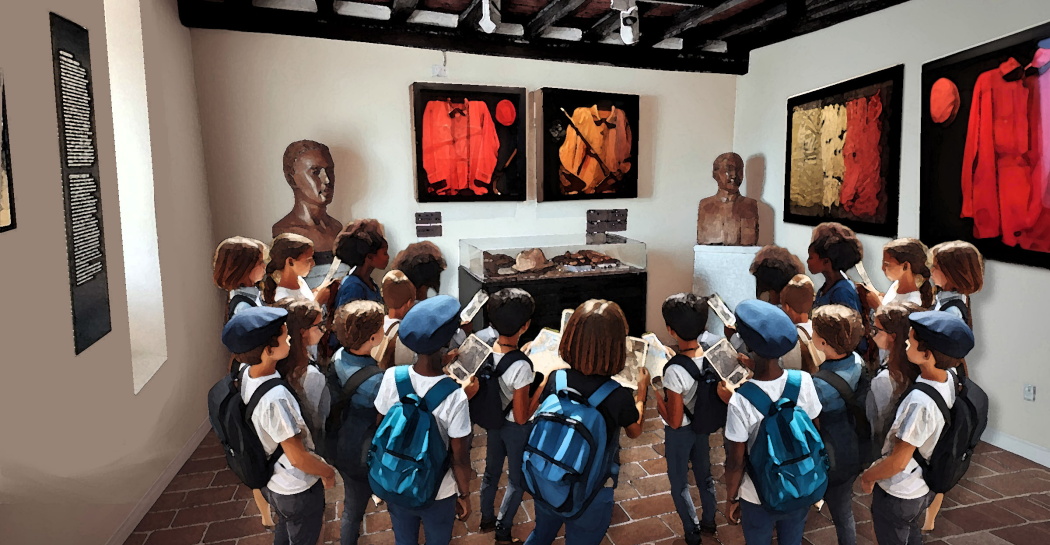 Bambini  che partecipano ad una  caccia al tesoro a tema risorgimentale
