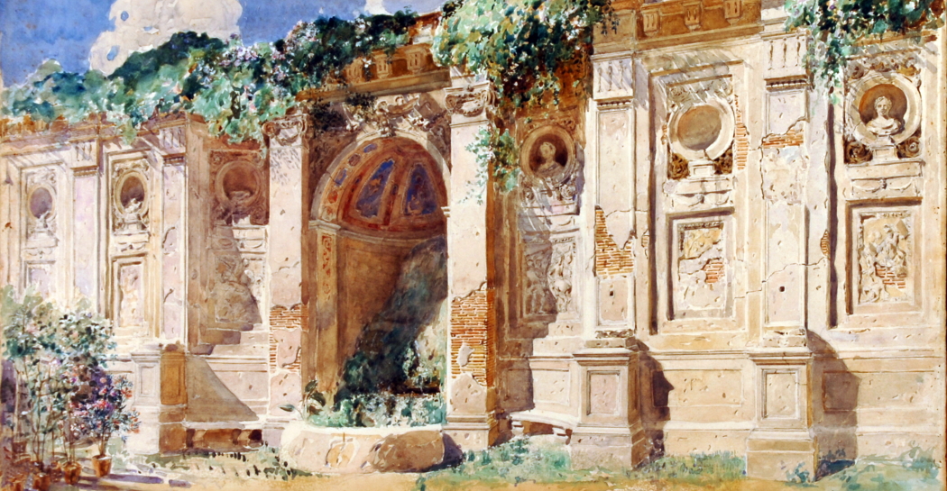 O. FERRETTI,Villa Rivaldi. Muro di sostegno con ninfeo, 1932 (Roma, Museo di Roma, Gabinetto delle Stampe) O. FERRETTI,Villa Rivaldi. Muro di sostegno con ninfeo, 1932 (Roma, Museo di Roma, Gabinetto delle Stampe)