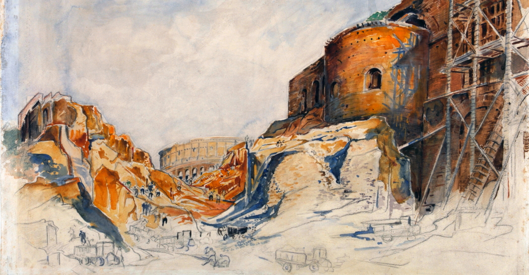 M. BAROSSO, «Durante i lavori per Via dell’Impero. Dal taglio della Velia si scopre in fondo il Colosseo», matita e acquerello su carta (14-15 maggio 1932). Roma, Museo di Roma, Gabinetto delle Stampe M. BAROSSO, «Durante i lavori per Via dell’Impero. Dal taglio della Velia si scopre in fondo il Colosseo», matita e acquerello su carta (14-15 maggio 1932). Roma, Museo di Roma, Gabinetto delle Stampe