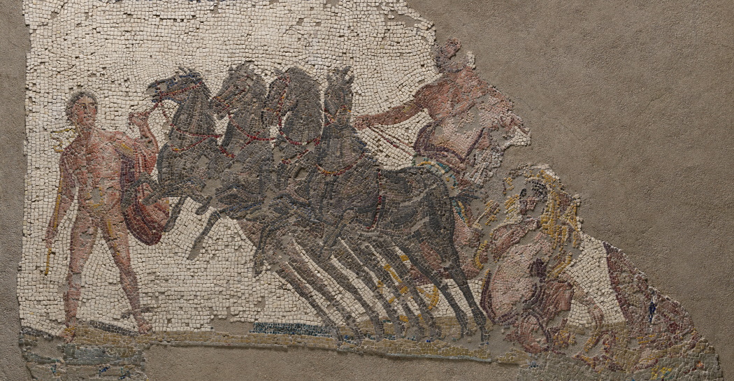 Mosaico con ratto di Proserpina, Sala Caldaie, dettaglio con carro di Plutone Mosaico con ratto di Proserpina, Sala Caldaie, dettaglio con carro di Plutone