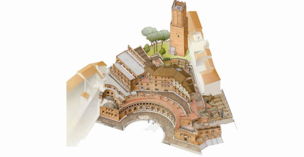 L’articolazione su più livelli e in edifici differenti per tipologia e datazione dei Mercati di Traiano L’articolazione su più livelli e in edifici differenti per tipologia e datazione dei Mercati di Traiano