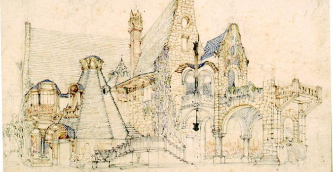 Progetto per ampliamento e trasformazione della Capanna Svizzera, Vincenzo Fasolo, disegno a china acquerellata su carta, 1917, MCC 105 Progetto per ampliamento e trasformazione della Capanna Svizzera, Vincenzo Fasolo, disegno a china acquerellata su carta, 1917, MCC 105