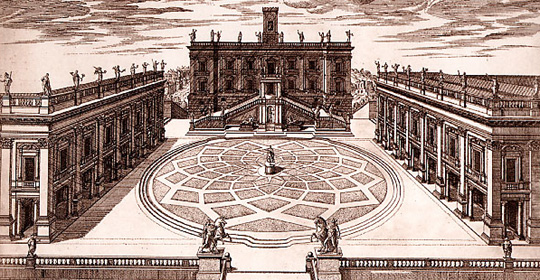 Progetto di Michelangelo per la piazza capitolina (Etienne Du Pérac, 1559) Progetto di Michelangelo per la piazza capitolina (Etienne Du Pérac, 1559)