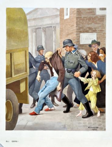 Pio Pullini Scena di rastrellamento, 1944. Acquerello. Roma, Museo di Roma. Pio Pullini Scena di rastrellamento, 1944. Acquerello. Roma, Museo di Roma.