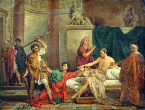 Raffaele Postiglione, L’imperatore Claudio nella casa di Valerio Asiatico - olio su tela, Galleria Vincent, Napoli Raffaele Postiglione, L’imperatore Claudio nella casa di Valerio Asiatico - olio su tela, Galleria Vincent, Napoli