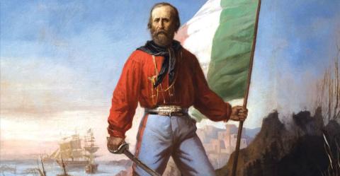Gerolamo Induno, dettaglio dipinto: Sbarco di Garibaldi a Marsala (1827-1890) Dipinto dello sbarco di Garibaldi a Marsala